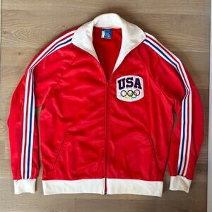 VTG 70s Adidas Ventex USA Olympic Track Jacket Made In France Red Men Size Large